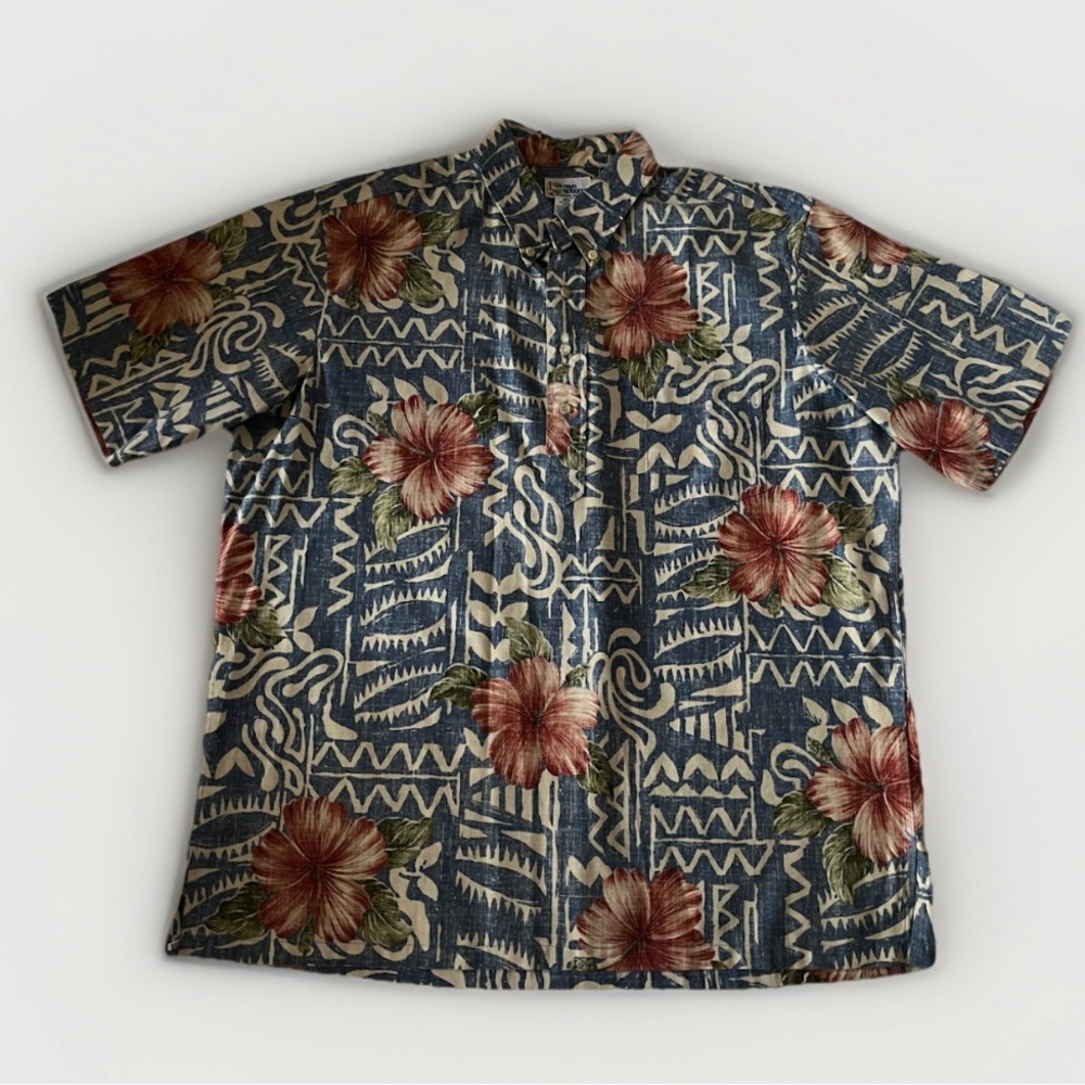 Vintage Reyn Spooner Blue Floral Hawaiian Aloha Shirt XL